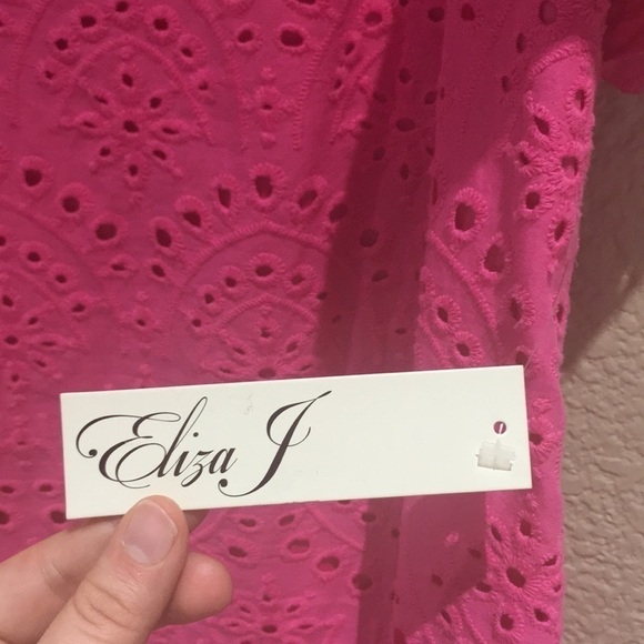 Eliza J Fuchsia Cold Shoulder Eyelet Dress 4 - Picture 3 of 8